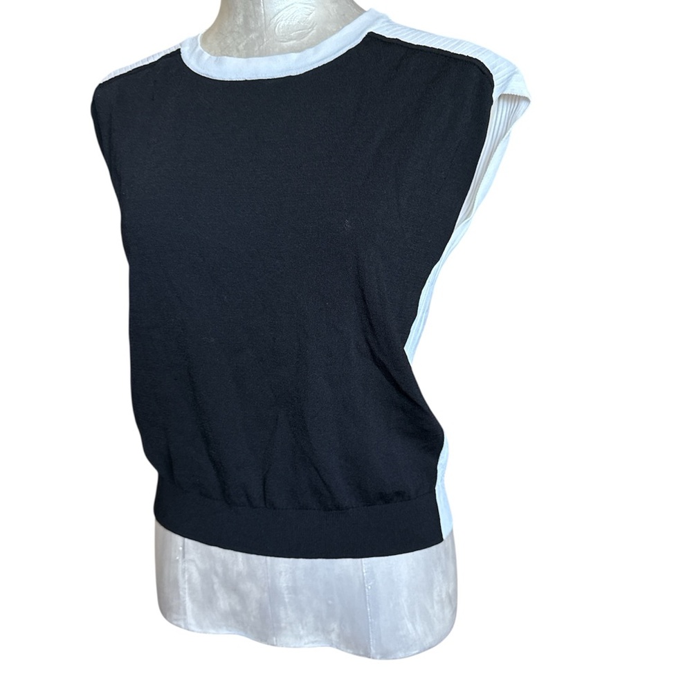 United Colors Of Benetton Womens Black and White Sleeveless Ribbed top size M